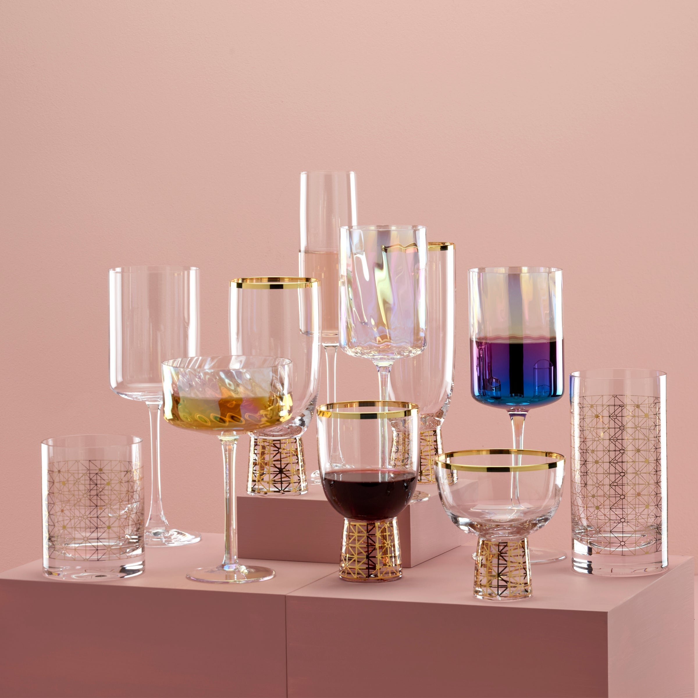Gold Geometric Double Old Fashioned Glasses, Set of 4 - Image 4