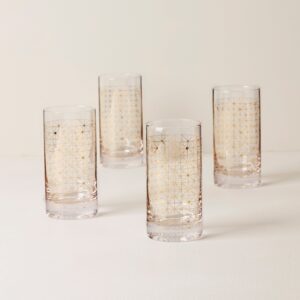 Gold Geometric Highball Glasses, Set of 4