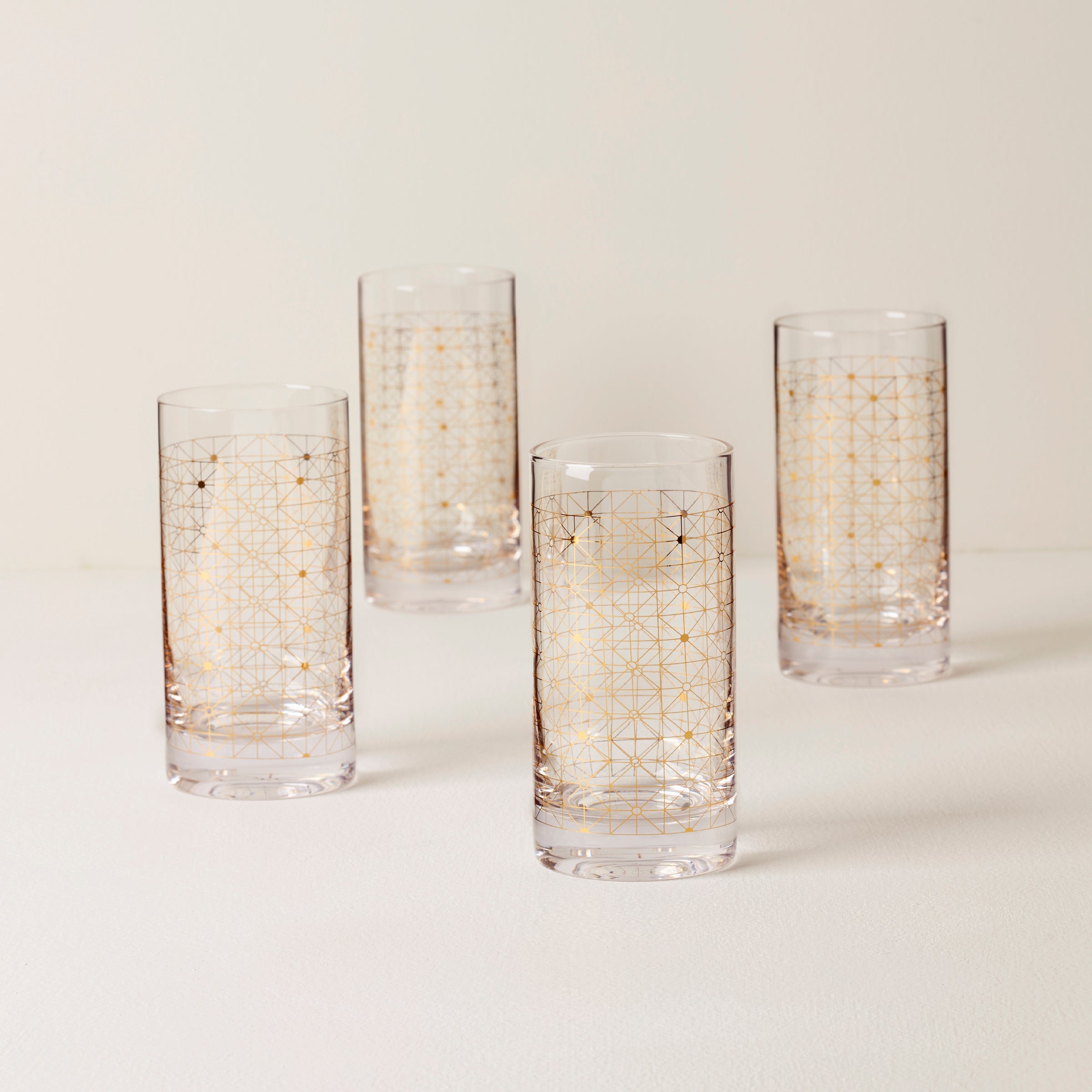 Gold Geometric Highball Glasses, Set of 4