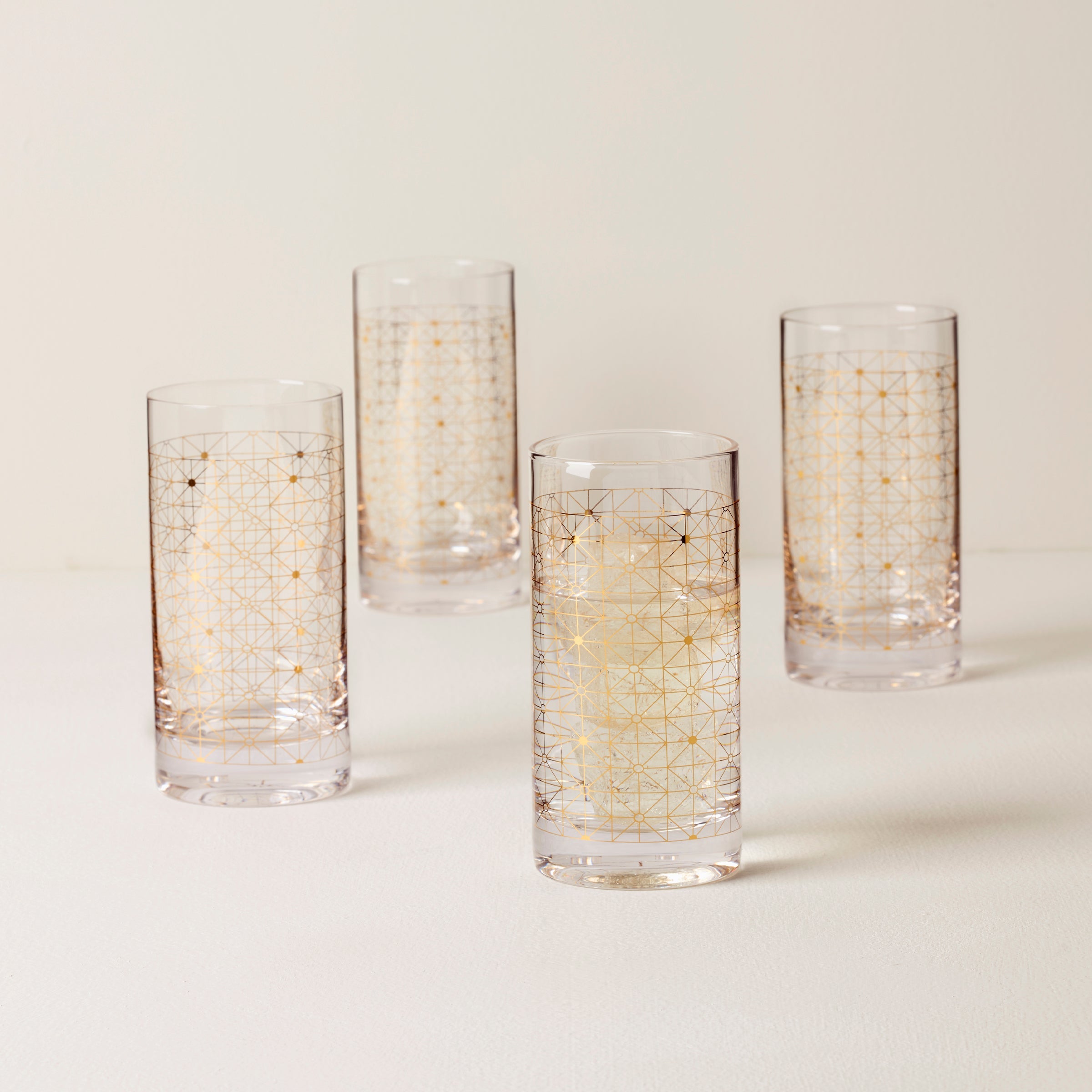 Gold Geometric Highball Glasses, Set of 4 - Image 2