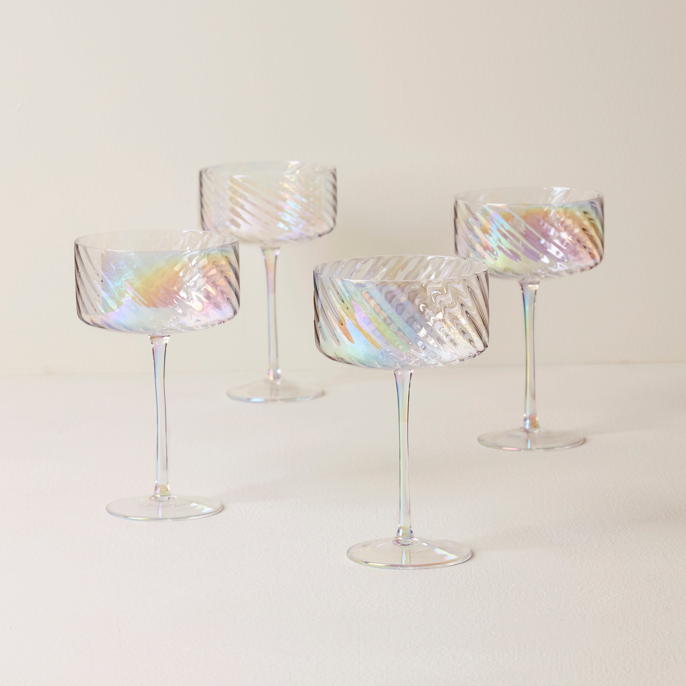 Iridescent Rainbow Coupe Glasses, Set of 4