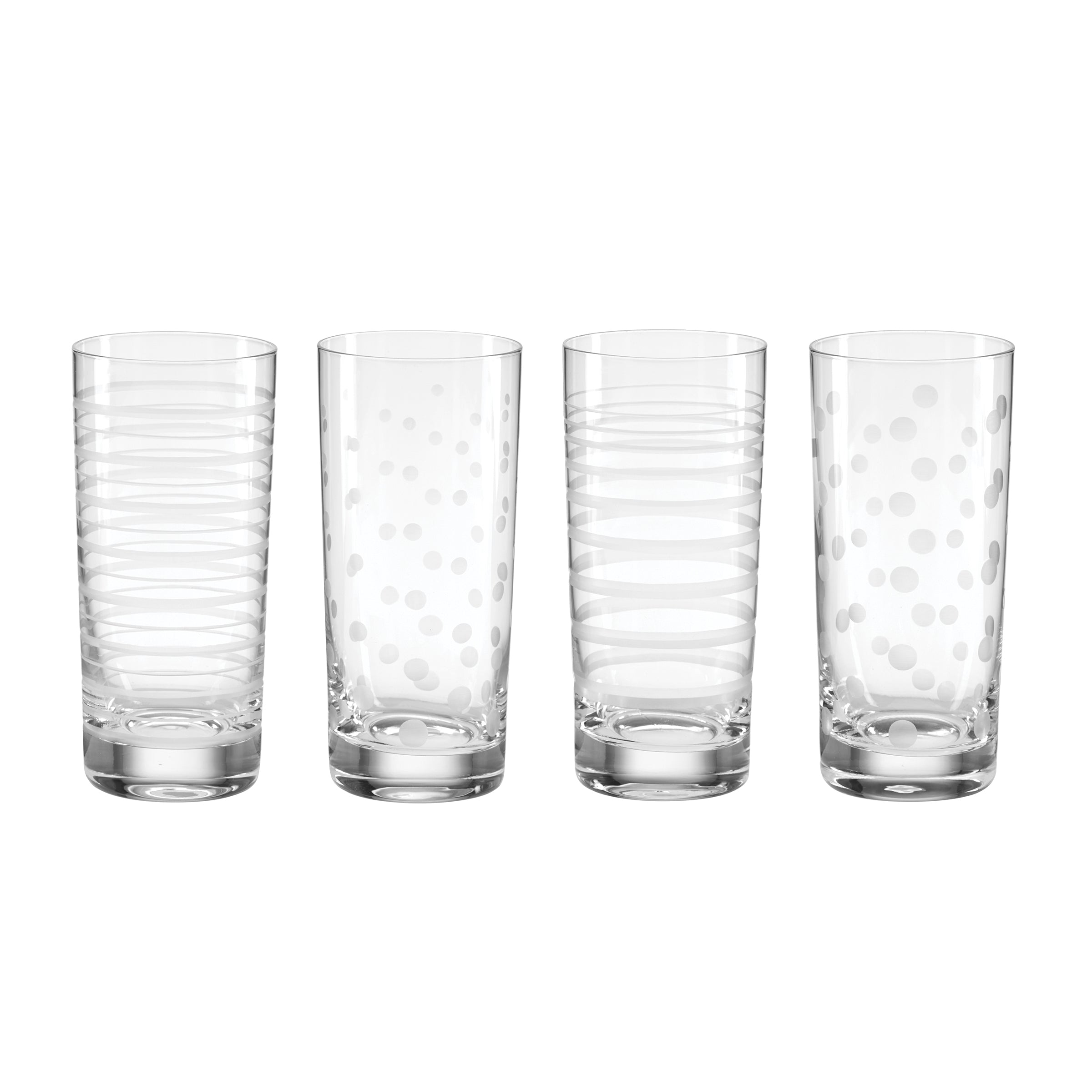 Etched Dot & Swirl Highball Glasses, Set of 4
