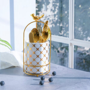 Cutlery Stand - Large size - White & Gold - Multipurpose Dining and Home Decor Organizer