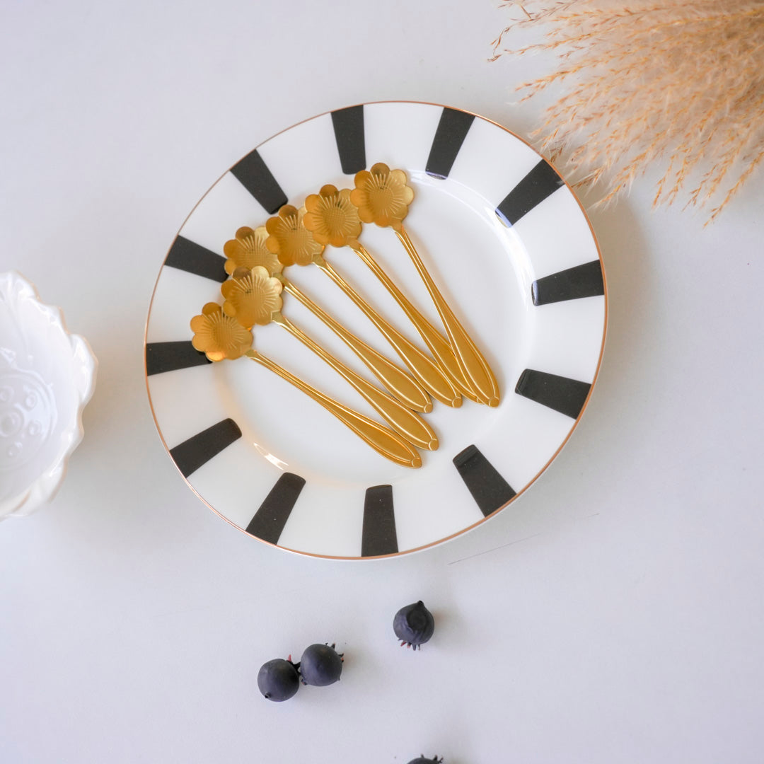 Small Dessert & Tea Spoons |Set of 6 | Gold Chrysanthemum Flower - Image 4