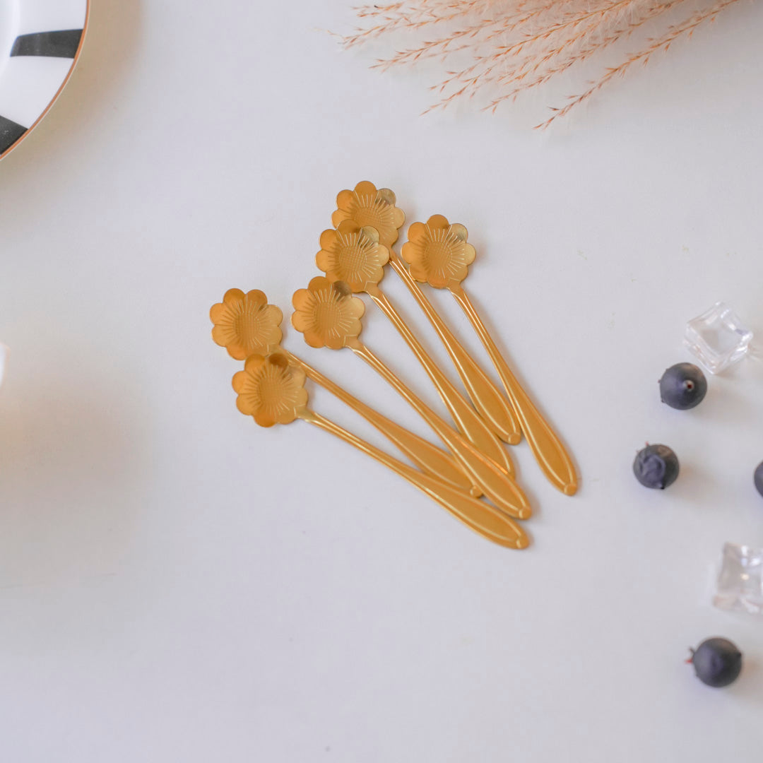 Small Dessert & Tea Spoons |Set of 6 | Gold Chrysanthemum Flower - Image 9