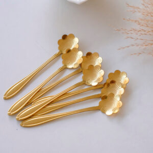 Small Dessert & Tea Spoons |Set of 6 | Gold Chrysanthemum Flower
