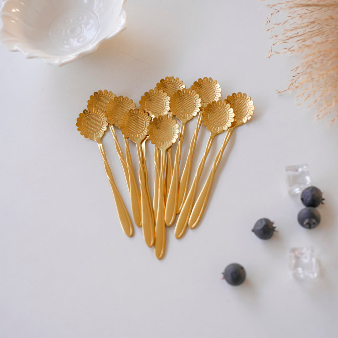 Small Dessert & Tea Spoons (Set of 6) | Sunflower Gold PVD - Image 4