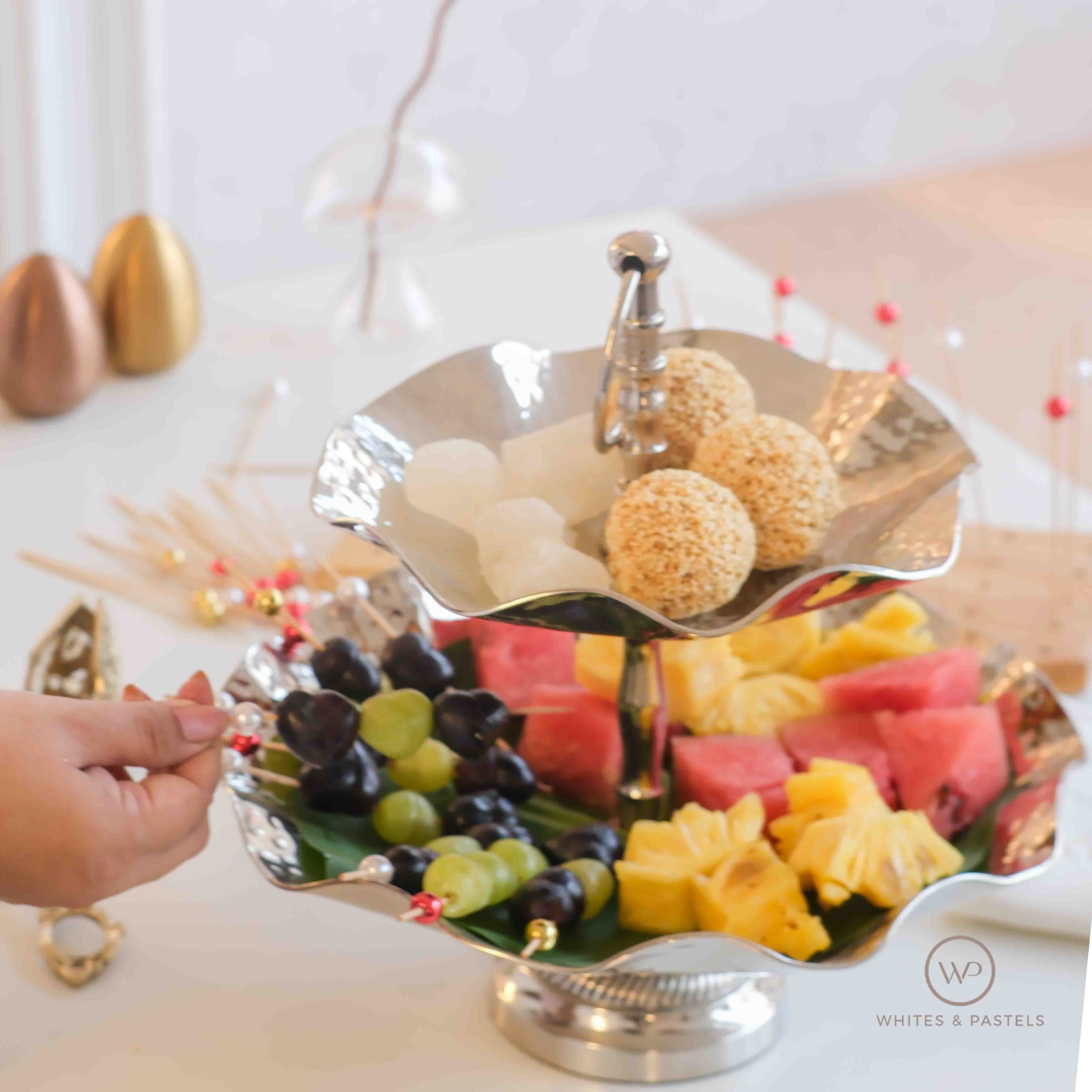 Metal Serving Tray & Stand | 2-Tier | 3-Tier | Scalloped Edge