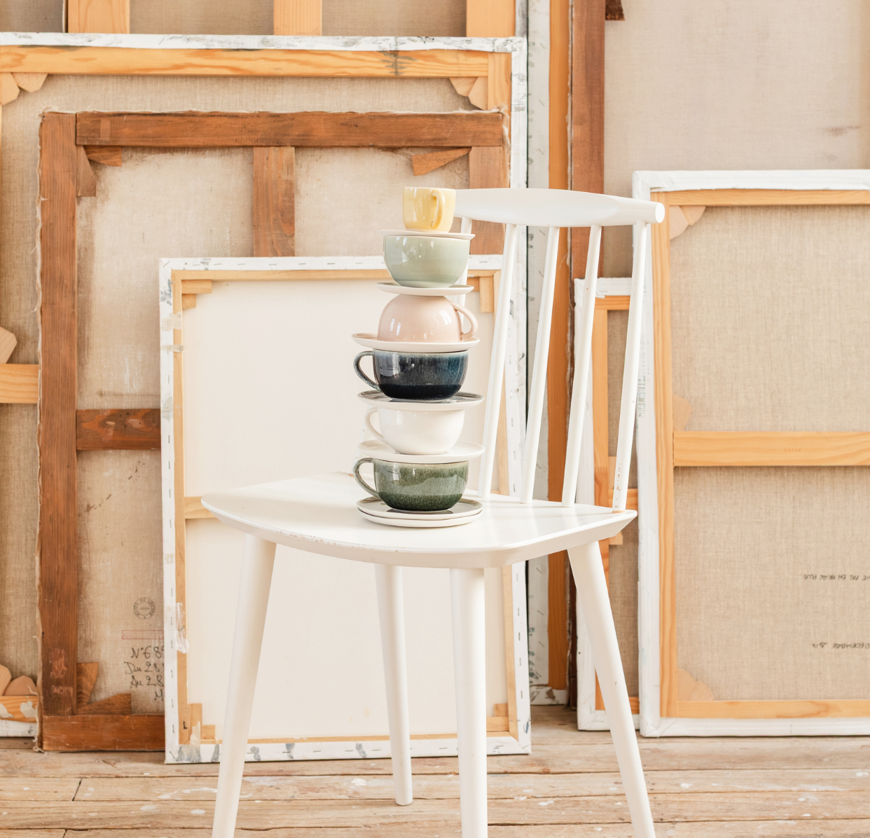 Textured Artisan Stoneware Cup and Saucer Set