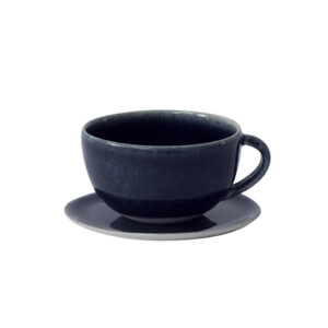 Textured Artisan Stoneware Cup and Saucer Set
